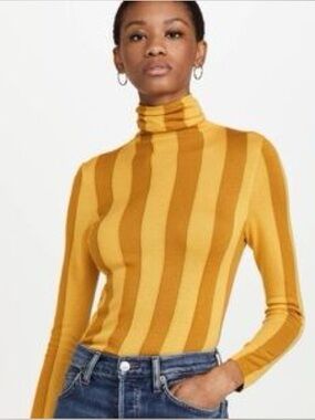 ZIMMERMANN Concert Striped Turtleneck Sweater 3 Large 10 12 gold Yellow silk